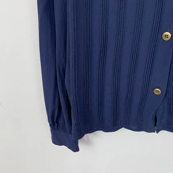 CW0144 MiuMiu Dark blue doll collar mulberry silk single-breasted long-sleeved